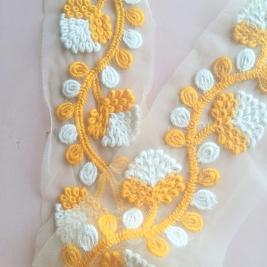 Beige Net Lace Trim With White And Coral / Yellow / Pink / Green / Black Embroidery, Approx. 85mm wide - 200317L257/58/59/60/61